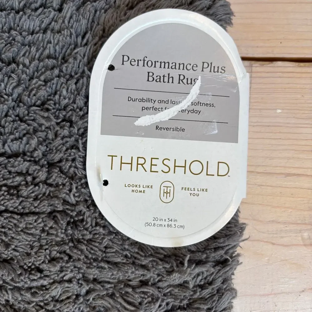 Threshold NWT Gray Performance Plus Reversible 100% Cotton Bath Rug 20x34